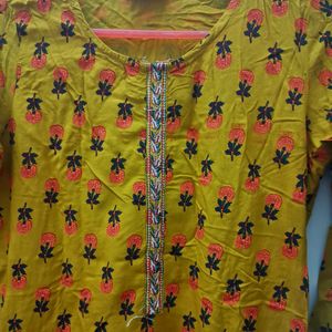 Printed Mustard Yellow Kurta