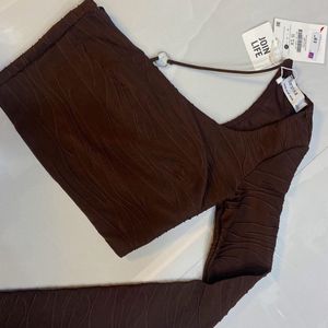 Brown One shoulder crop top