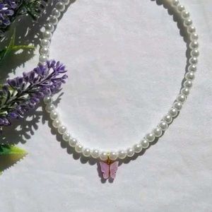 Set Of Pearl Butterfly Necklace