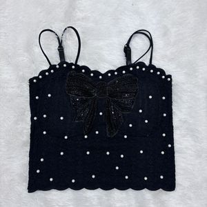 Imported Pinterest Black Padded Bow Cami Top