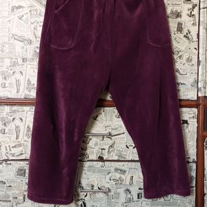 Women Wool Dark Purple Side Pockets Pyjama