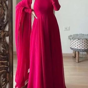 Magenta and Flared Maxi Gown with Dupatta (Set)