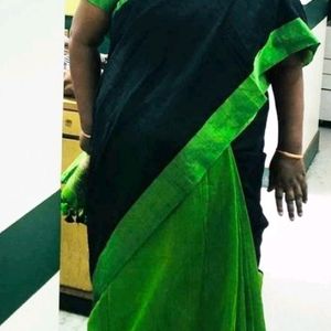 Fantastic Green And Black Kolkatta Cotton Saree