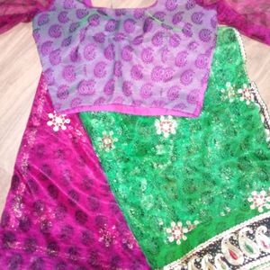 Colourful Saree With Stitched Blouse