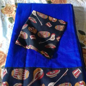 Blue Saree with Kalamkari Print