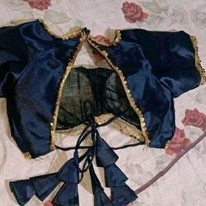 Navy Blue Satin Silk Blouse