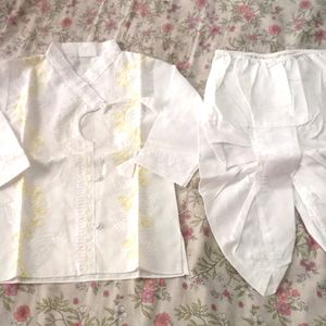 White Embroidered Dhoti Kurta For Kids