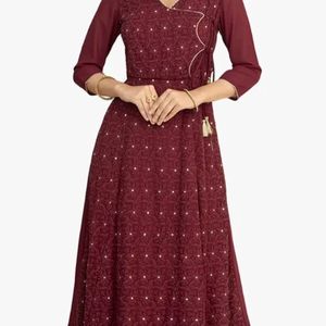 Indya Maroon Ethnic Dress