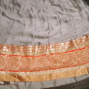 Bright Grey Lehenga With Work Orange Border