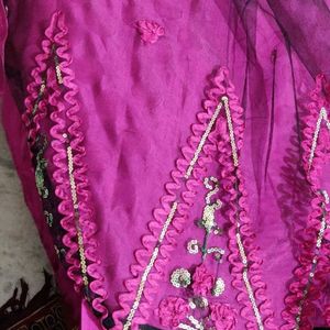 Pink Net Saree