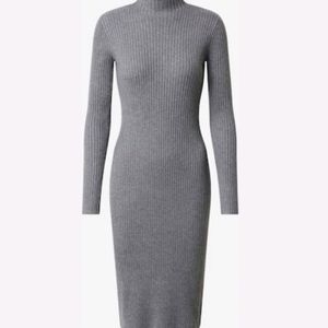 Grey Mock Neck Long Ribb Bodycon