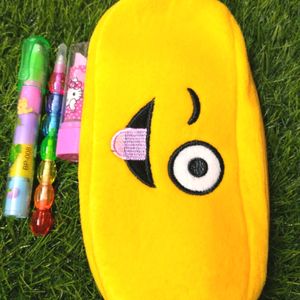 Emoji Stationary Pouch With Erasers And Pencil