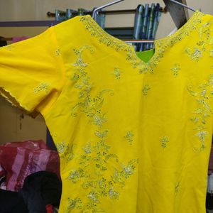 Yellow green embroidery kurta