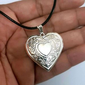 Big Silver Heart  Engraved Opening Photo Pendant