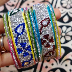 Multi colour white stones bangles