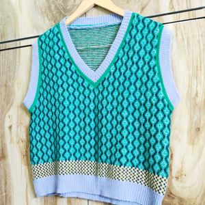 Green & Purple Half Sweater Size-38