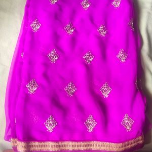 💗Saree With Stitched Blouse Pink