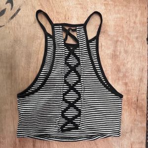 Forever 21 Women Black & White Stripped Fitted Top