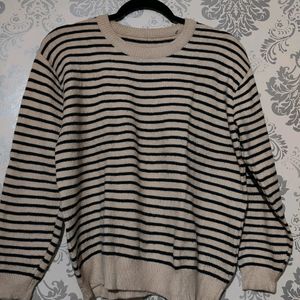 Off White Sweater With Black Strips