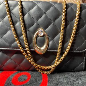 Black Sling Bag With Golden Chain