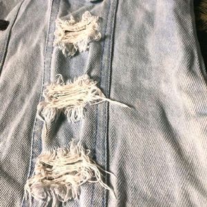 Women Blue Torn Denim Jacket