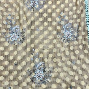 Beige Embellished Sari with Lace Border