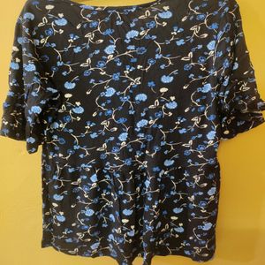 Trendy Floral Stretchable Blue Top