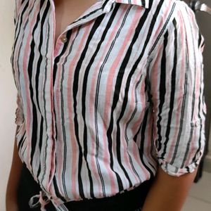 Branded Striped Cropped Shirt