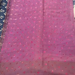 Designer Chiffon Saree,  Real Bandhni With Mukaish