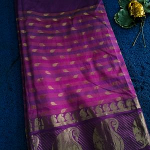 Purple Pattu Saree With Gold Zari Work