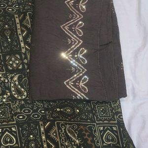 Mehndi Colour Malmal Suit With Seq Dupatta