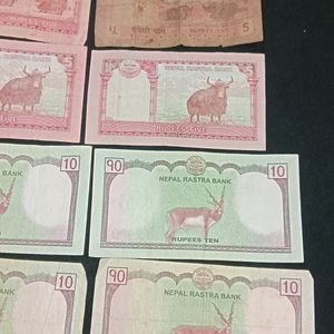 Old Nepali Currency-10rs & 5rs Note (Set Of 8)