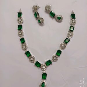 Green American Diamond Jewellery Set