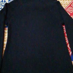 Black Full Sleeves Shimmer Sweater For Women