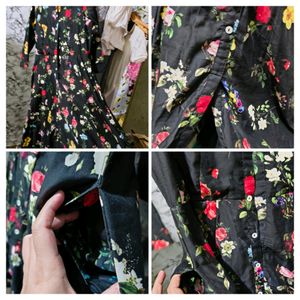 Biba Black & Red Floral Print Maxi Dress