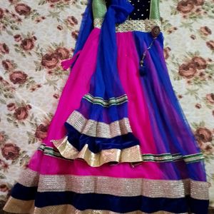 Halter Neck Gown With Attached Dupatta