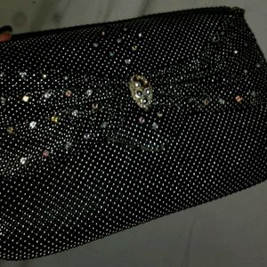 Silver Shimmery Side Bag With Gold Chain