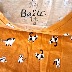 Branded Mustard Color Tshirt With CAT Design XS