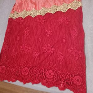 Red N Peach Party Wear Kurta