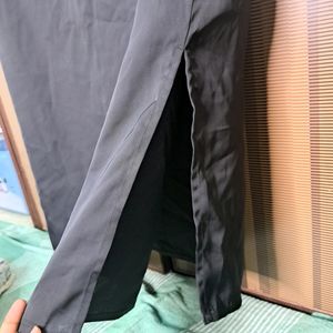 Satin Column Skirt With Side Zipper & Slits