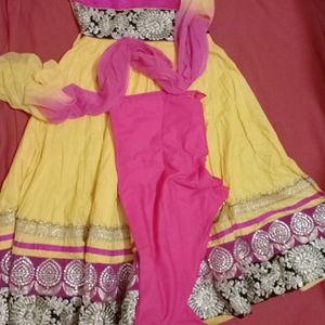 Beautiful Anarkali Dress (Yellow-Pink)