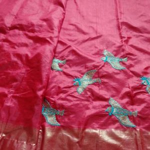 Red Bird Embroidery Design Saree