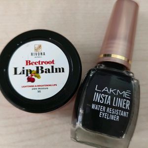 Lakme Eyeliner And Rivona Beetroot Lip Balm