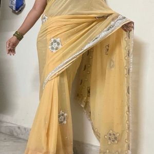 Wedding Wear Saree With Hand Work