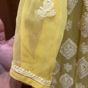 Chikankari Yellow Kurti With Inner