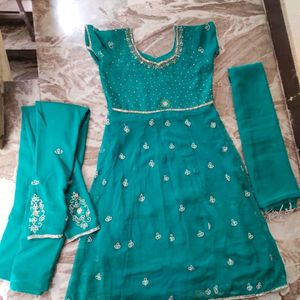 See Green Embroidery Work Suit With Dupatta & Pant