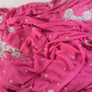 Lovely pink Pearl Work saree Georgette