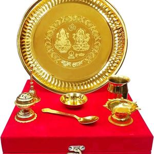 GigaMart Premium Gold Plated Pooja Thali Set of 7