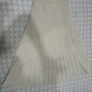 Ankle Lenth Beige A- Line Flaired Skirt