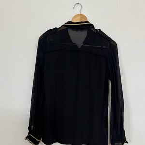 Chiffon Black Buttoned Down Tops (Sheer)